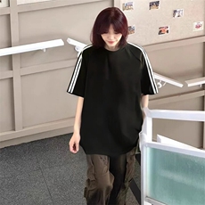 抖音得物高品质二开240克宽松纯棉美式潮牌三条杠织带短袖T恤，男装T恤，电商A486-1