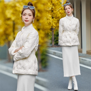 【bao款现货】2024新款冬装新中式刺绣收腰羽绒服白鸭绒水貂毛图片