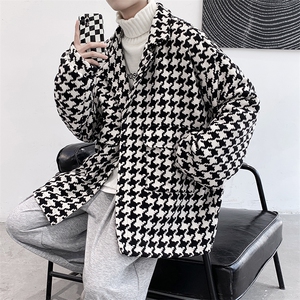 宽松毛呢大衣千鸟格宽松外套风衣KD378-P95图片