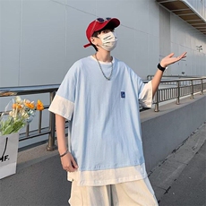 夏季港风假两件短袖T恤男宽松痞帅百搭休闲五分袖上衣，男装T恤，星座410-7