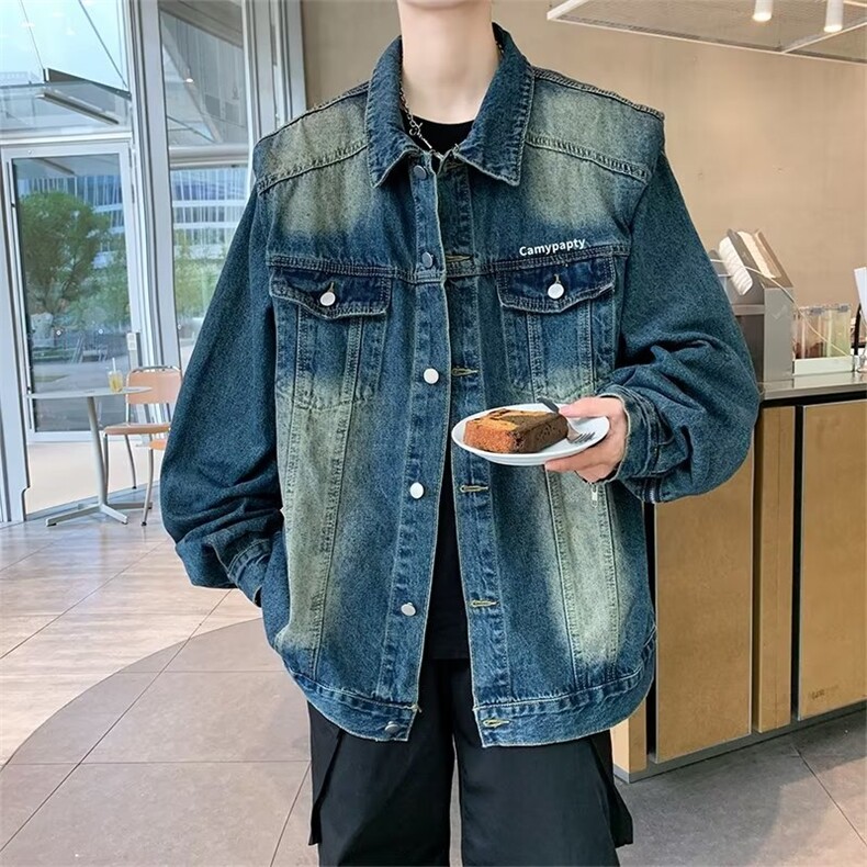 美式洗水做旧垫肩牛仔外套男女春秋新款韩版宽松夹克上衣J3308,男装夹克,星座1116A-1（原606A）