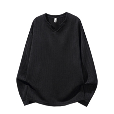 美式高街千鸟格子长袖T恤男女亨利V领英伦雅痞休闲宽松长袖打底衫，男装T恤，电商A443