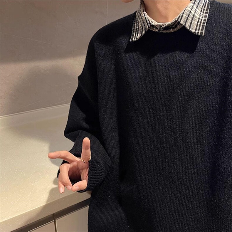 重磅秋冬男女纯色打底针织衫圆领套头半高领毛衣美式复古休闲上衣,男装T恤,电商A486