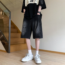 B221美式ins高街暗黑小众百搭牛仔短裤五分裤LK23090-P55控78，男装牛仔裤，电商B221