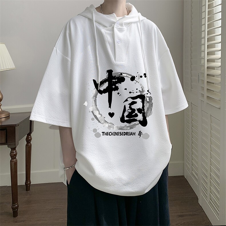 连帽短袖t恤男大码胖子带帽五分袖中袖 LD54134-P45图片