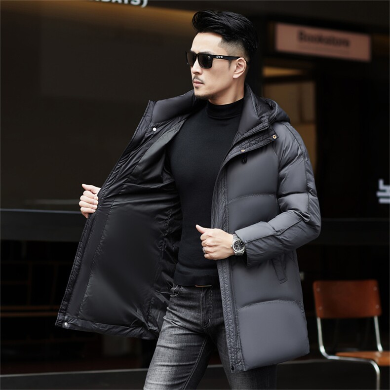 ZMS-M913新款冬季男士白鸭绒羽绒服中长款连帽保暖外套修身大衣,男装羽绒服,电商B360