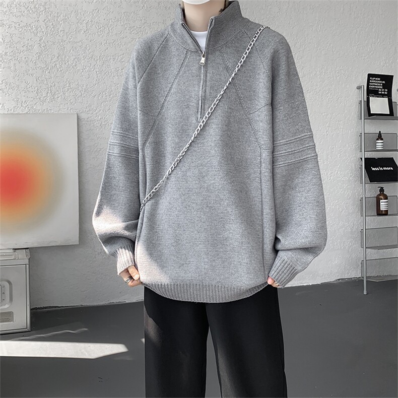 MY626-特55控98秋冬季半拉链高领毛衣男纯色大码针织衫外套，男装针织衫/毛衣，电商A058-1（原电商C417）