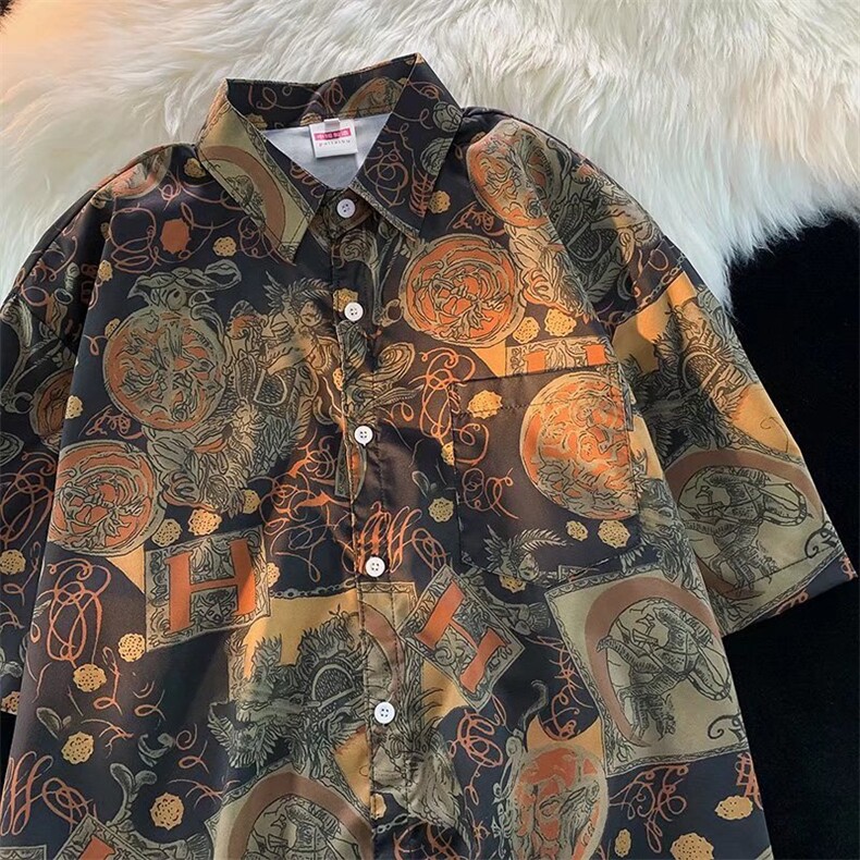 夏季短袖衬衫夏威夷宽松休闲品质复古衬衫四面弹布料C114P35,男装衬衫,星座1116-2