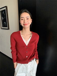 V领针织开衫女修身毛衣秋冬短款长袖上衣外套女图片