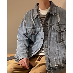 牛仔外套男春季宽松痞帅破洞夹克oversize高街ins衣服J2912-p65图片