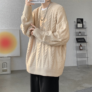 8XL-M麻花毛衣男宽松大码慵懒风情侣圆领针织衫线衣外套MY1512P65图片
