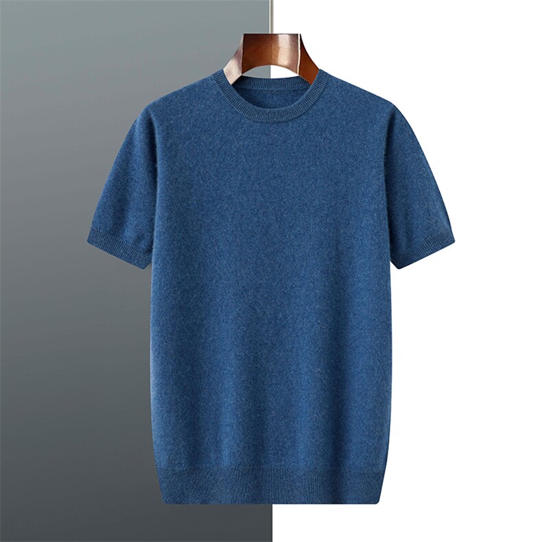 2025年秋季宽松圆领短袖纯绒男短袖羊绒衫套头男男装，男装羊绒套衫，羿纯羊绒高端店