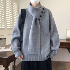 【005】加厚围巾毛衣男宽松情侣纯色打底针织衫A079-RS307-P60，男装T恤，电商A079
