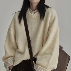 时尚百搭宽松圆领女士羊毛衫羊毛加厚保暖高品质毛衣，女装羊毛衫，旭驰羊绒