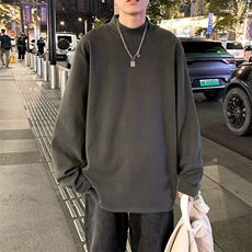港风德绒打底衫男春秋季ins情侣内搭长袖T恤纯色领针织衫T52/P18，男装T恤，星座506