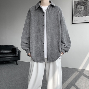8XL-M人字纹小香风衬衫男生春秋衬衣宽松慵懒垂感外套CS29008P45图片