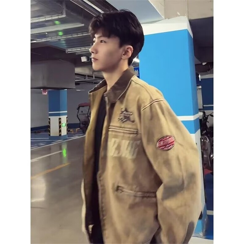 【001】短款垫肩工装外套男款拉链夹克牛仔A079-JK133-P69,男装夹克,电商A079