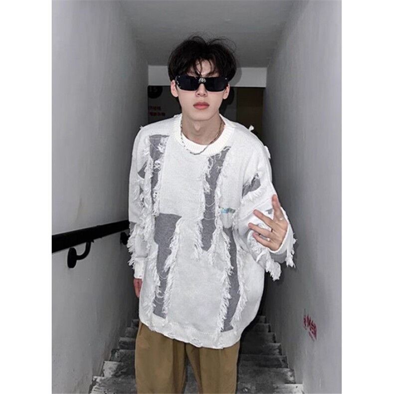 不规则流苏毛衣男设计感嘻哈毛衣男生青少年个性毛衣圆领MY7206,男装针织衫/毛衣,星座1116A（原606A-3）