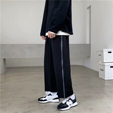 新款韩版潮流拉链休闲裤宽松潮牌ins港风痞帅直筒阔腿裤w225-p30,男装休闲裤,星座1008-1