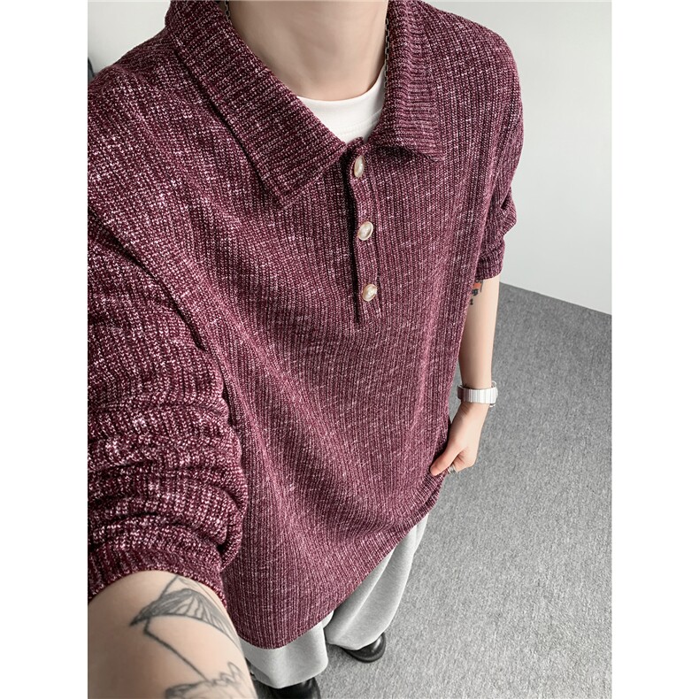 美式扎染翻领长袖T恤大码设计休闲内搭卫衣打底衫上衣p38，男装T恤，电商B319