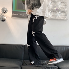 高街美式vibe十字架宽松牛仔裤潮牌嘻哈炸街裤子男N0101-P40，男装牛仔裤，星座308B-1