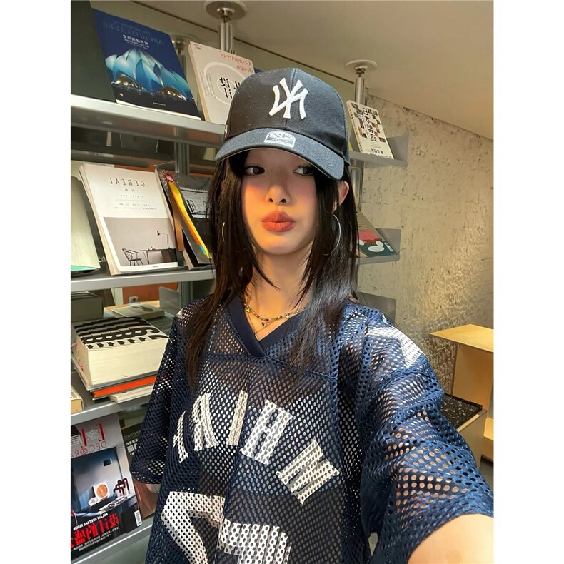 夏季藏青色87大网眼球衣美式街头复古印花球服短袖t恤男女夏季图片