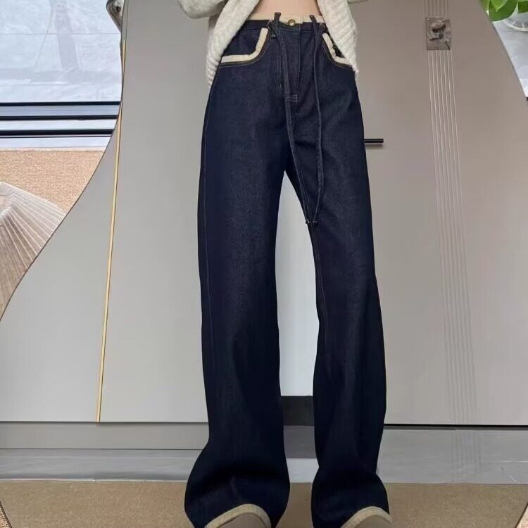 哈伦牛仔裤女2025萝卜显瘦胖mm宽松秋冬加绒直筒深蓝色九分老爹裤,男装牛仔裤,星座1210-1