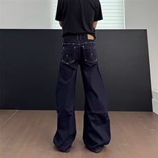街头铆钉弯刀牛仔裤女2025新款牛仔裤宽松直筒阔腿裤BA3096-P55，男装牛仔裤，星座208-5