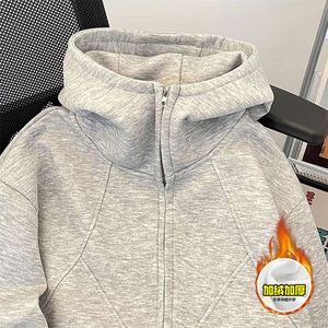 480G重磅加绒硬挺boxy 男女秋冬美式高街结构高领卫衣开衫厚外套图片