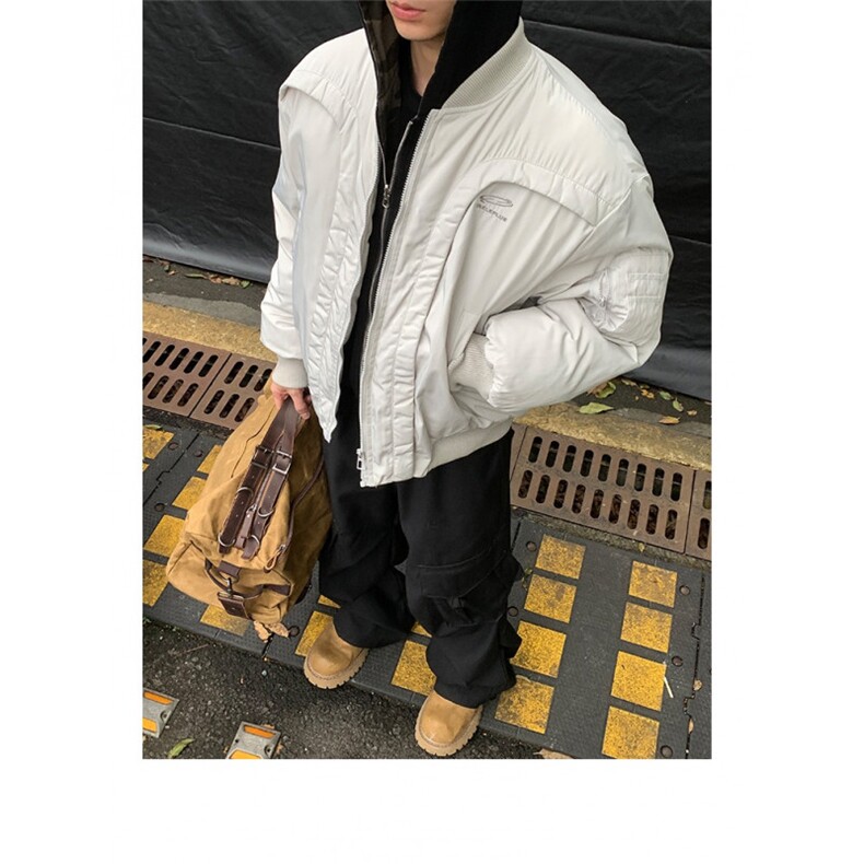 冬季美式解构弧形设计感小众飞行员棉服机车夹克男加厚棒球服棉衣,男装夹克,四季星座505