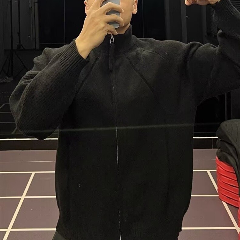 美式双拉链开衫毛衣男生休闲设计感针织外套ins立领长袖夹克上衣,男装夹克,星座218-8