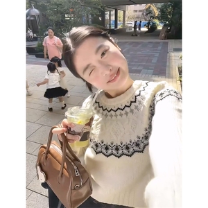 重磅秋冬装北极绒套头毛衣美式复古休闲慵懒风提花工艺针织衫外套图片