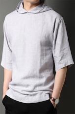 F82292钱塘2020-1高品质男装亚麻长袖T恤时尚男士连帽上衣P110，男装T恤，钱塘207-1