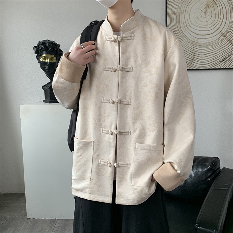 男士外套麂皮绒印花夹克盘扣立领唐装风XZ1512-2507-P85,男装夹克,星座1512