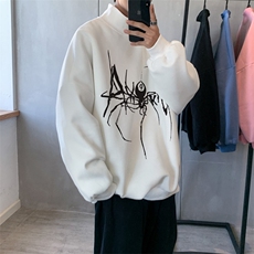加绒加厚高领卫衣蜘蛛印花落肩袖情侣款打底衫男XZ514-2-G86-P48，男装T恤，星座514-2(原B239)