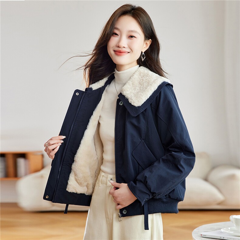 现货！2025年冬季新款娃娃领棉衣女短款时尚保暖棉服加绒加厚外套,女装棉衣/棉服,沐七七
