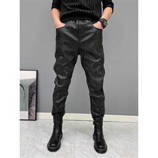 冬季加绒黑色休闲皮裤男士防风防水工作服外卖骑行裤男摩托车皮裤，男装皮裤，星座1210-1