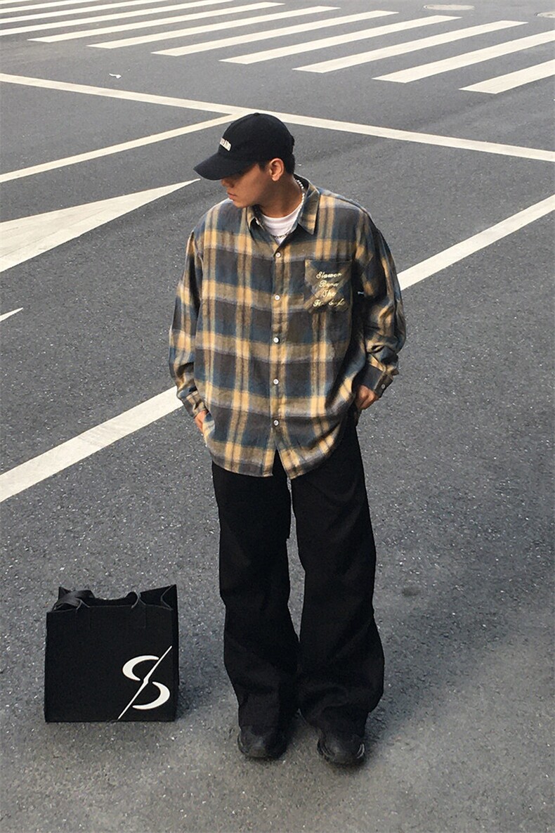 特P35无差价新款百搭长袖时尚春秋格子衬衫-HS2135男模外景,男装衬衫,电商A003