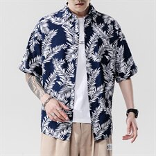 2021夏季新日系大码男无影墙沙滩情侣休闲短袖印花衬衫C3035-P35，男装衬衫，电商A001