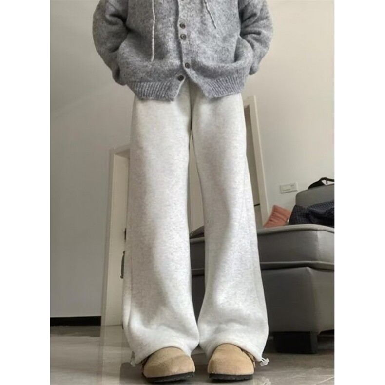 毛呢格子裤女秋冬加绒高腰宽松显瘦阔腿休闲裤 KB4571图片