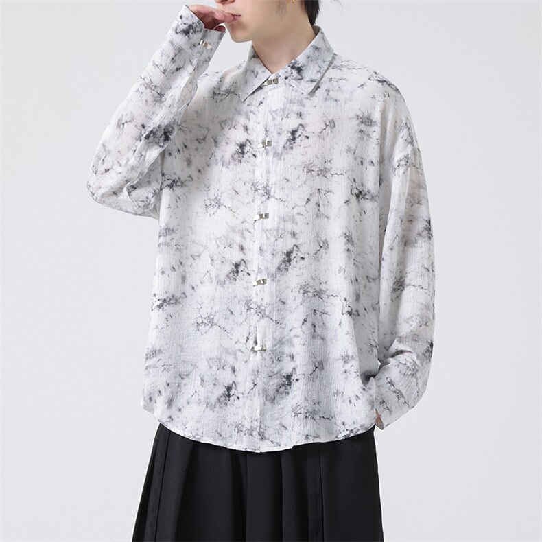 C8602P70无影墻高品质新中式风唐装汉服衬衫长袖印花,男装衬衫,电商A026