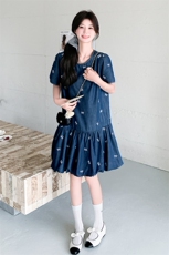 2025新款夏装刺绣牛仔连衣裙鱼尾裙2545-P135k198，女装连衣裙，2D009
