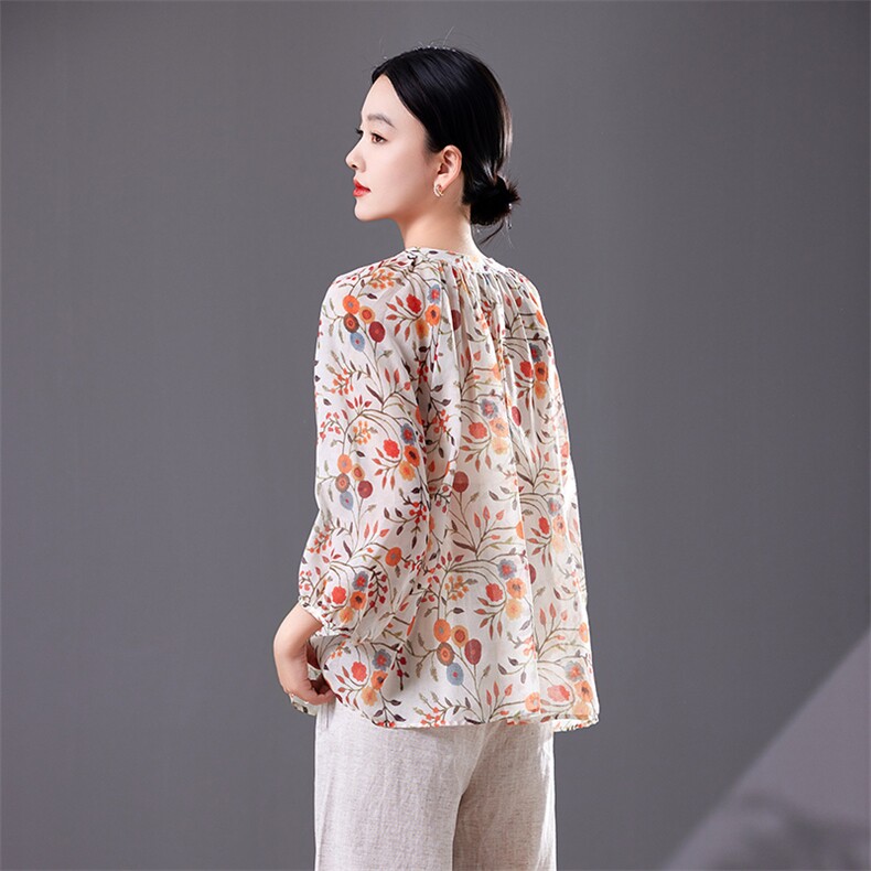 碎花中袖上衣女七分袖高端2025夏季宽松版减龄衬衫轻薄天丝防晒衣，女装衬衫，靓衣阁