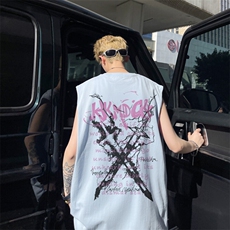 图案已注册夏季新款个性印花宽松背心男潮流坎肩无袖T恤B068/P25，男装背心/马甲，电商B209