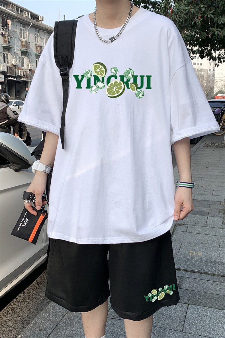 2025夏季港风纯棉运动短袖短裤套装男A161-2-TZ102-P55,男装牛仔裤,电商A161-2