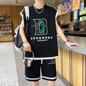 无袖短裤套装夏季冰凉感t恤帅气休闲坎肩运动套装 A436-1105-P55图片