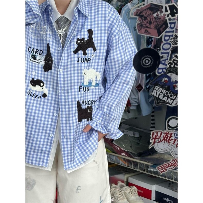 CS4157LL-P40毛巾绣格子衬衫男高级感痞帅衬衣,男装衬衫,星座1007（原301D）