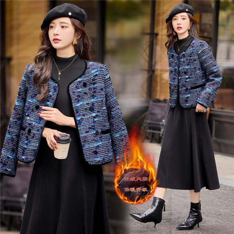 9110时尚双排扣小香风羽绒外套，女装短外套，依路服饰