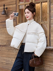 设计感气质毛呢拼接羽绒服女2025冬季新款短款外套减龄图片