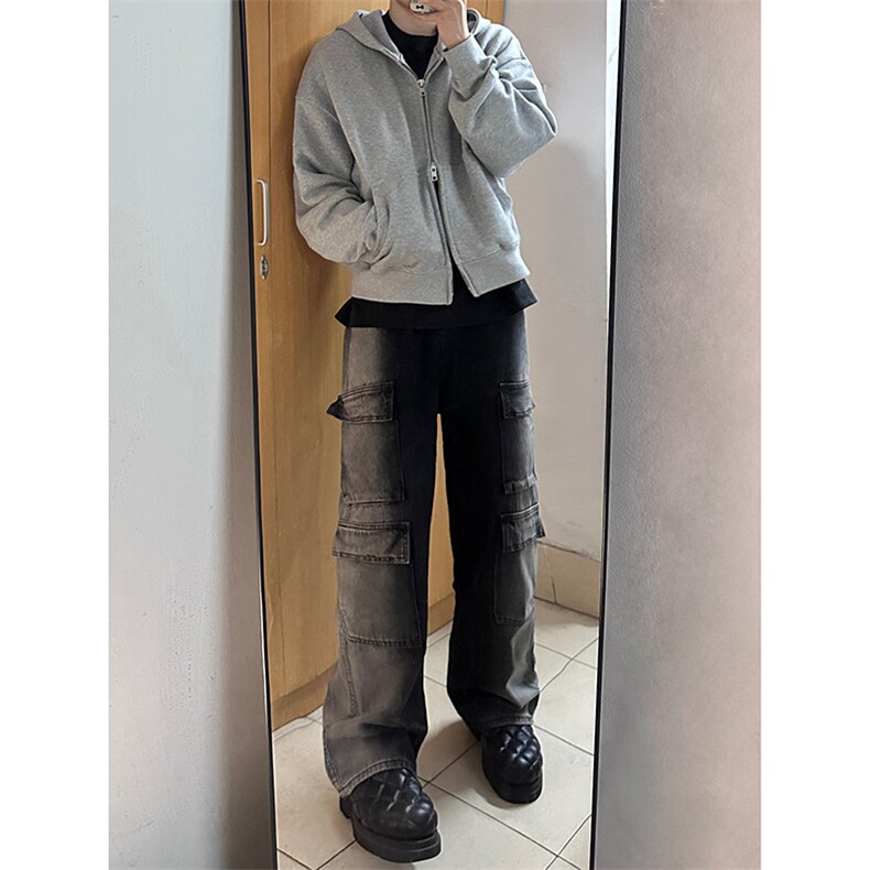 B221美式ins高街重工艺宽松做旧工装牛仔裤子LK23143-P80控108,男装牛仔裤,电商B221